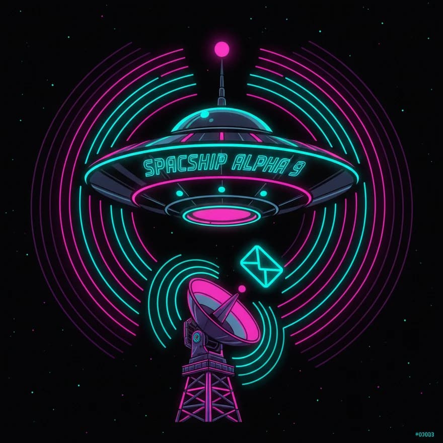 Spaceship Alpha 9 broadcasting a transmission