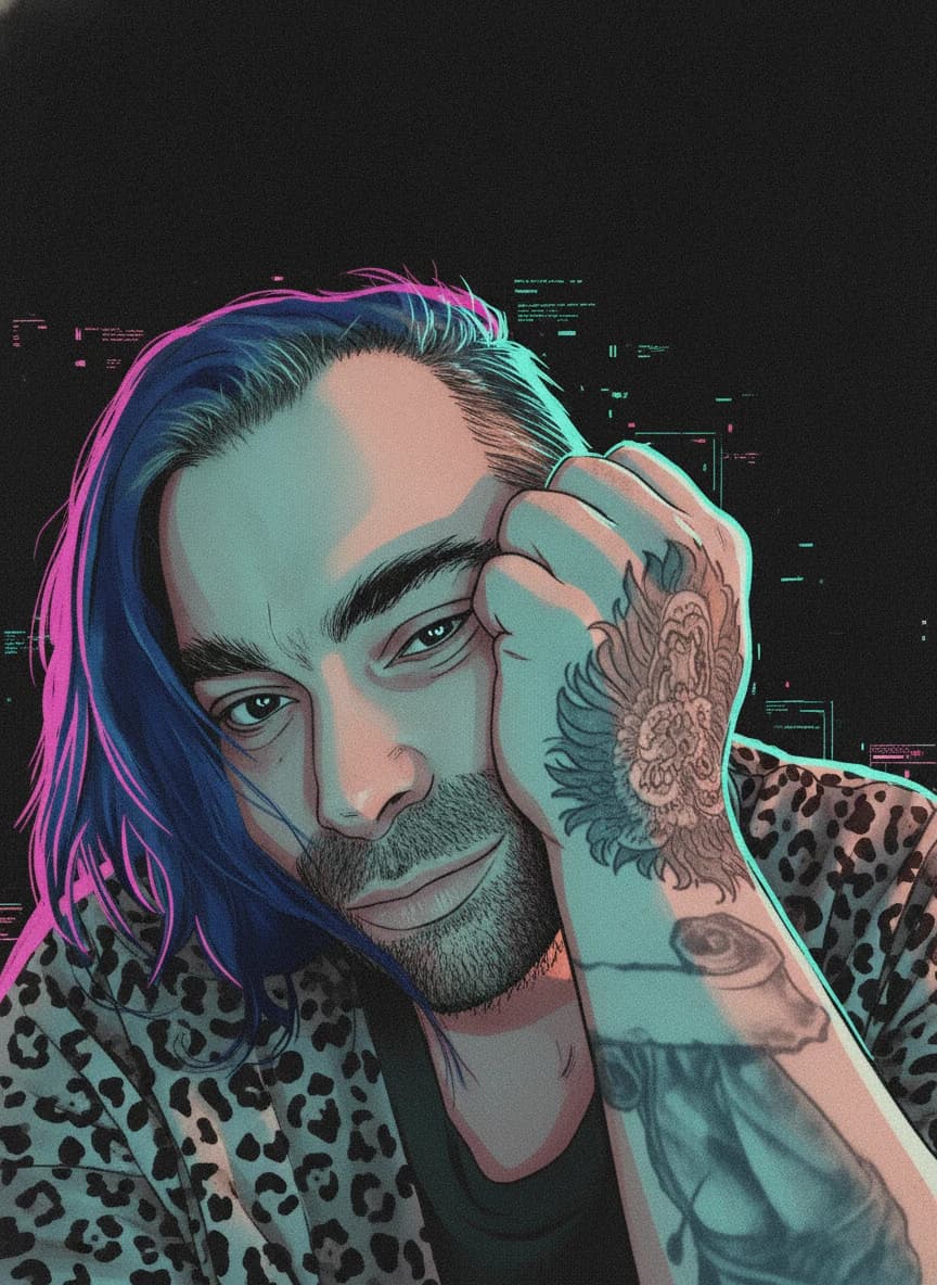 Space Pirate Zero — Greg Chambers, cel-shaded neon portrait