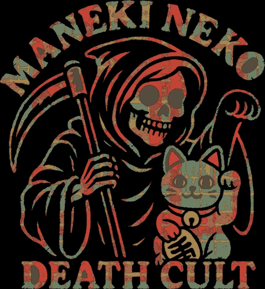 Maneki Neko Death Cult Tartan — Sticker — Bone on black