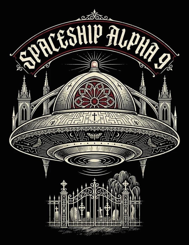 Cathedral Ship — Tee — Full colour on black