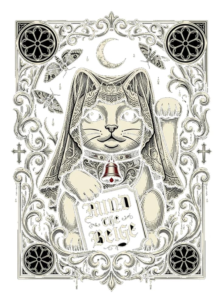 Mourning Neko — Sticker — Bone on black