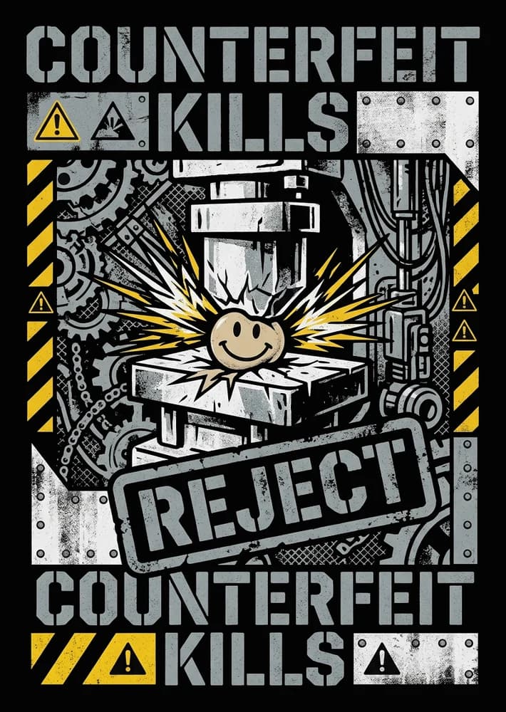 Counterfeit Press — Tee — Full colour on black