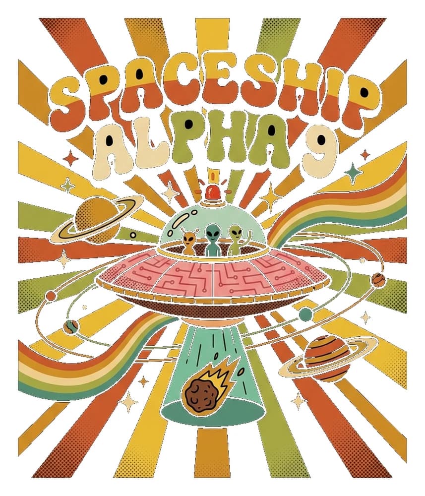 Spaceship Alpha 9 — Sticker — Bone on black