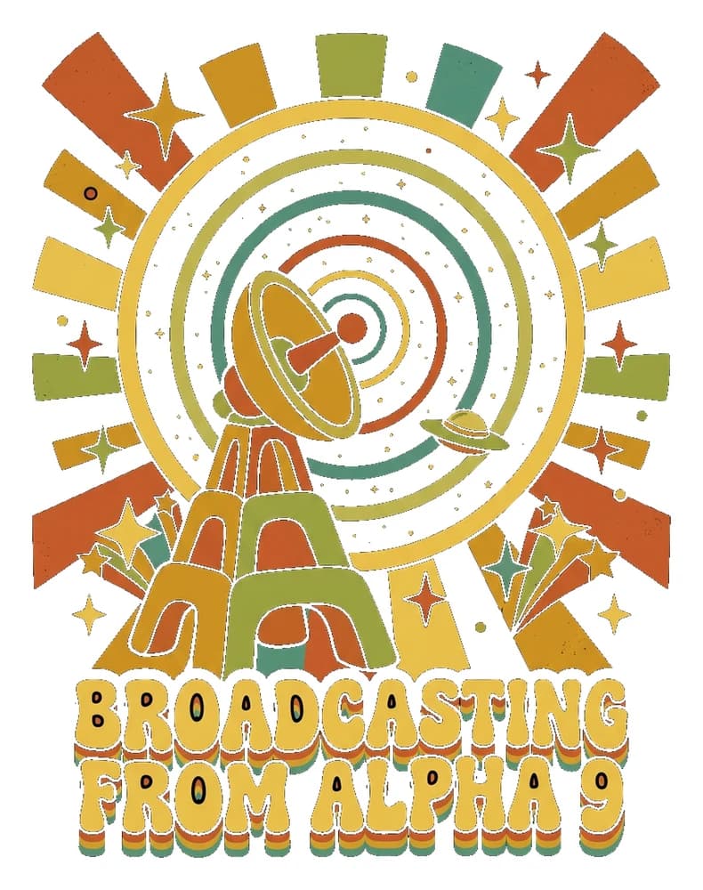 Broadcasting From Alpha 9 — Sticker — Bone on black
