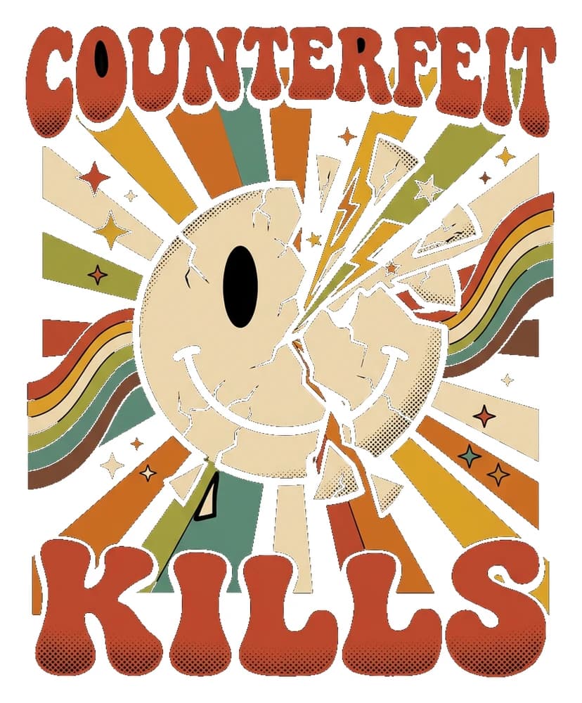 Counterfeit Kills — Sticker — Bone on black