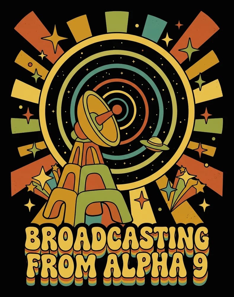 Broadcasting From Alpha 9 — Tee — Full colour on black