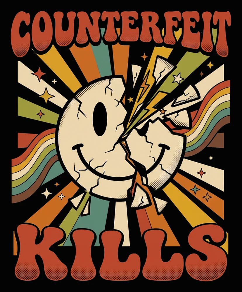 Counterfeit Kills — Tee — Full colour on black